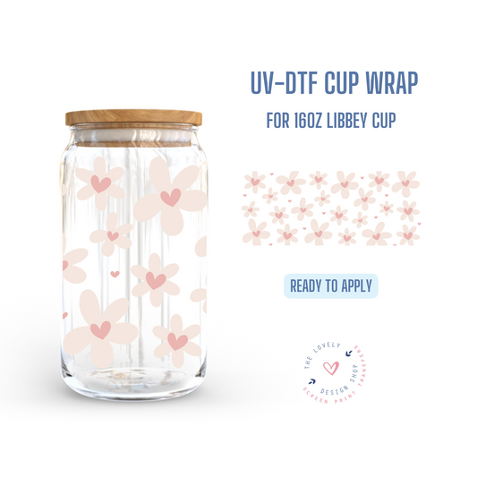 Pure Heart Flowers - UV DTF 16 oz Libbey Cup Wrap (Ready to Ship)