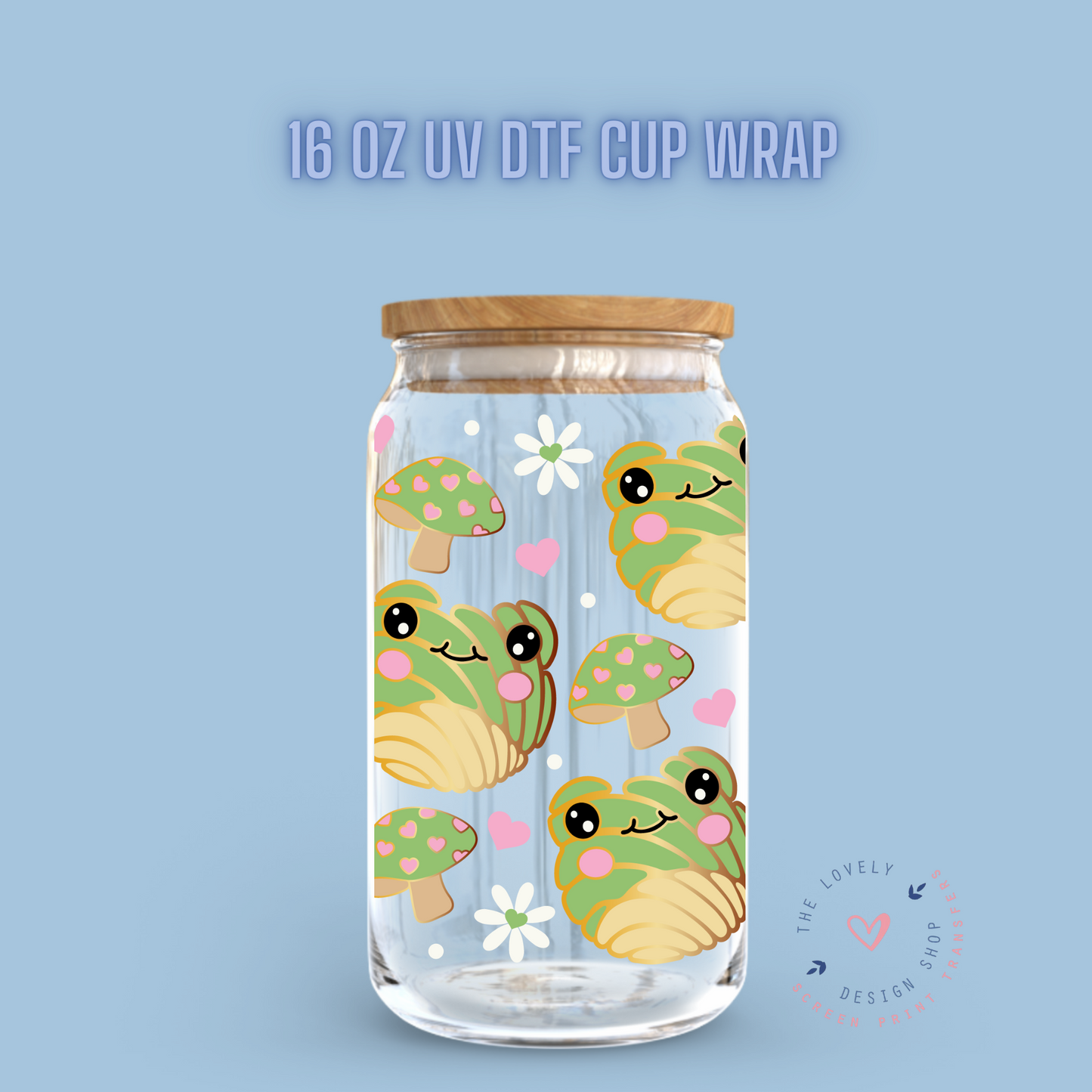Frog Conchita Love - UV DTF 16 oz Libbey Cup Wrap (Ready to Ship)