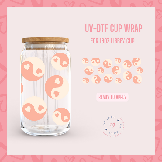 Heart Yin Yang - UV DTF 16 oz Libbey Cup Wrap (Ready to Ship)