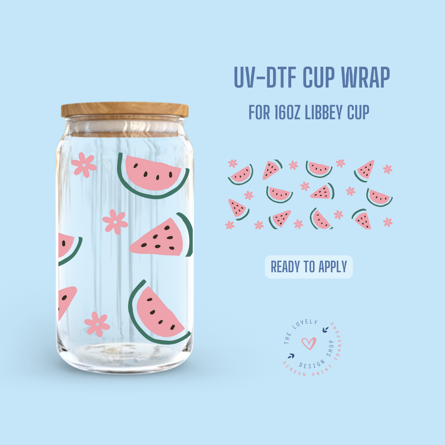 Watermelon - UV DTF 16 oz Libbey Cup Wrap (Ready to Ship)
