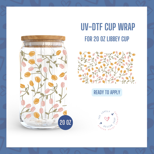 Tulip Entanglement - UV DTF 20 oz Libbey Cup Wrap (Ready to Ship) Mar 4