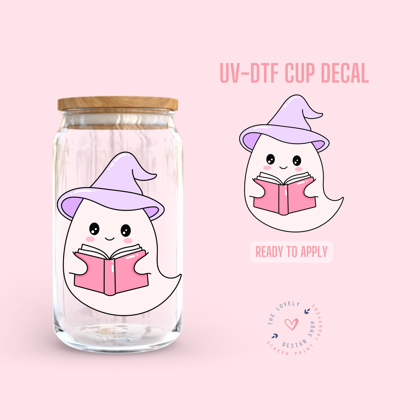 Cutesy Bookish Ghost - UV DTF Cup Decal - Oct 15