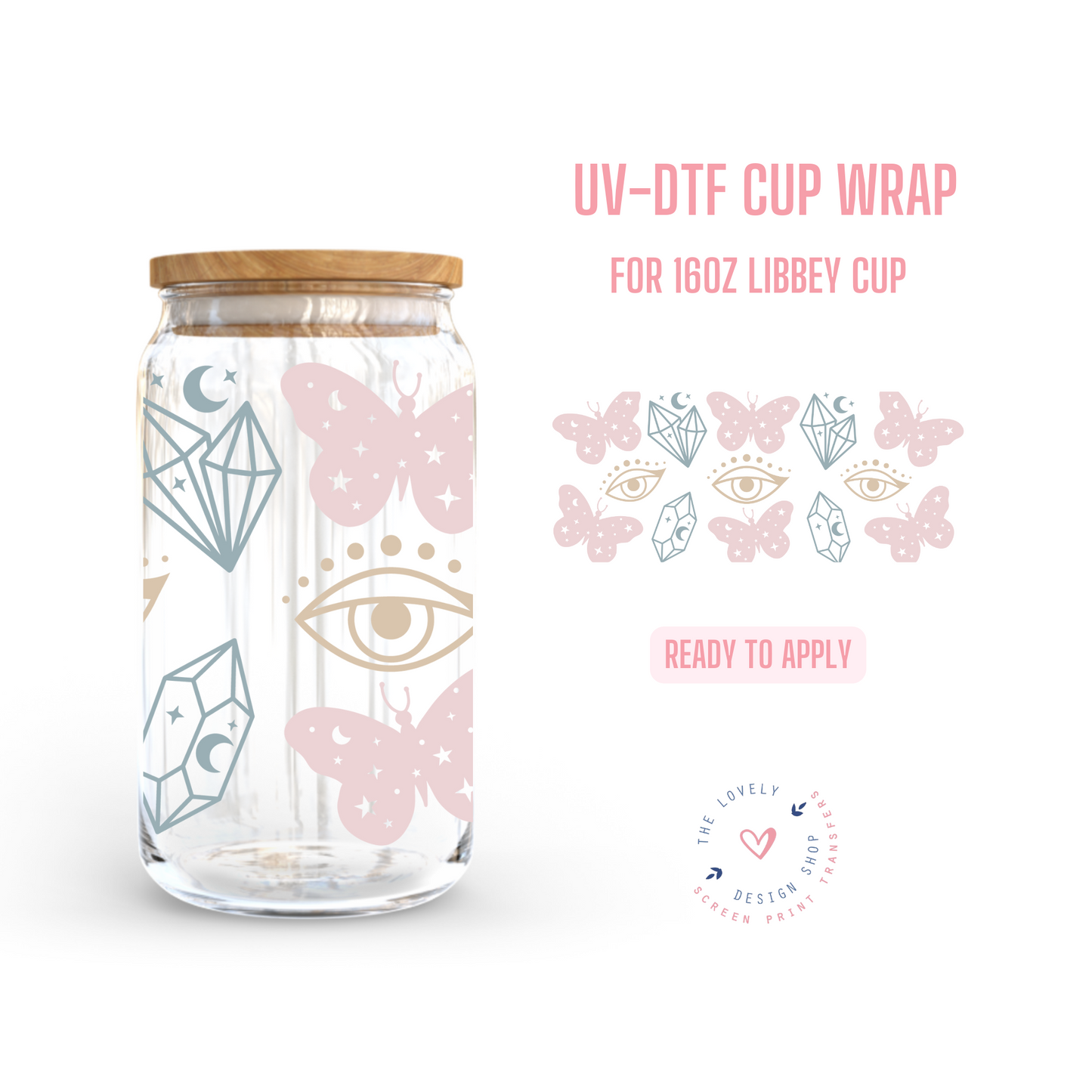 Celestial - UV DTF 16 oz Libbey Cup Wrap (Ready to Ship)
