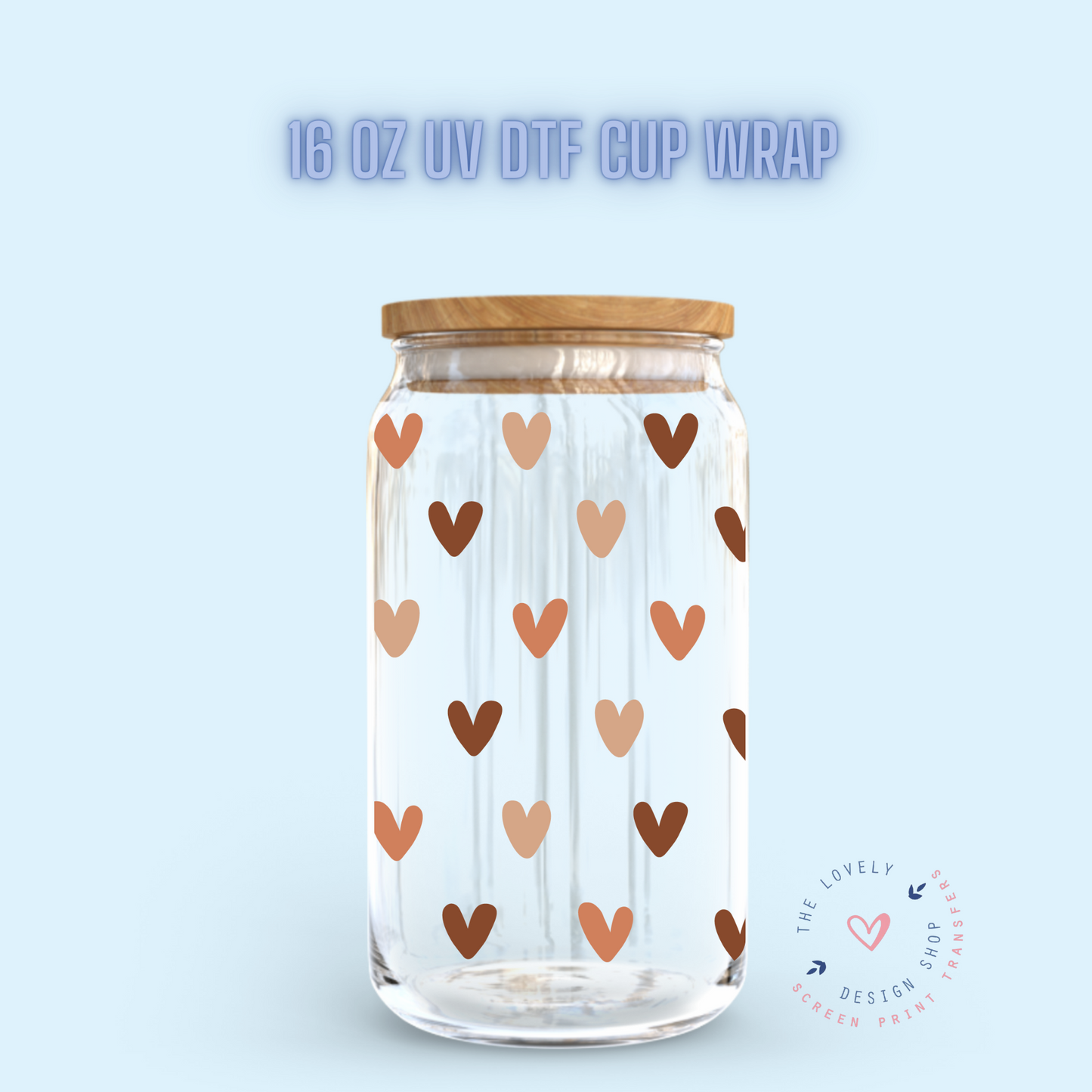 Boho Mini Hearts - UV DTF 16 oz Libbey Cup Wrap (Ready to Ship)