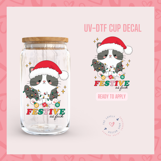 Festive AF Cat - UV DTF Cup Decal - Oct 21