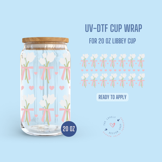 Tulips Coquette Aesthetic - UV DTF 20 oz Libbey Cup Wrap (Ready to Ship) Jun 24