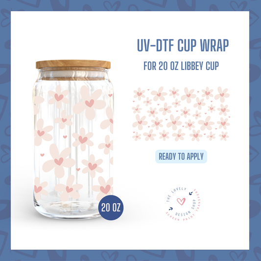 Pure Heart Flowers - UV DTF 20 oz Libbey Cup Wrap (Ready to Ship) Jun 24