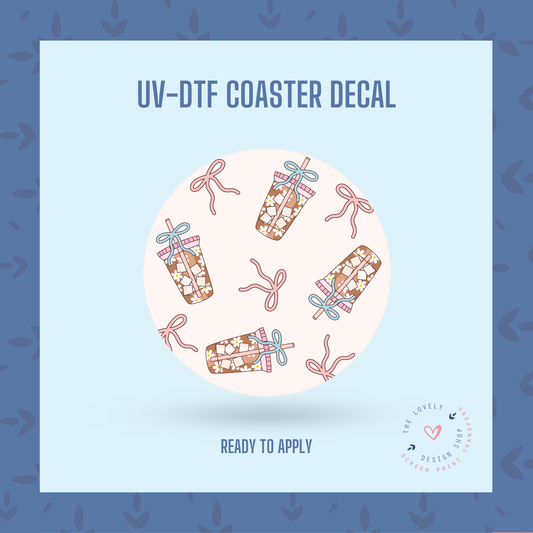 Summer Coffee Bows - UV DTF Coaster Decal (Ready to Ship) Jun 3