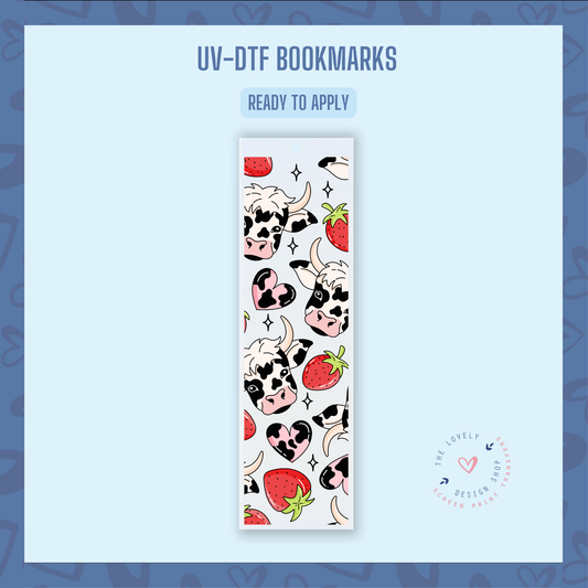 Cute Strawberry Cows - UV DTF Bookmark Decal (Ready to Ship) May 28