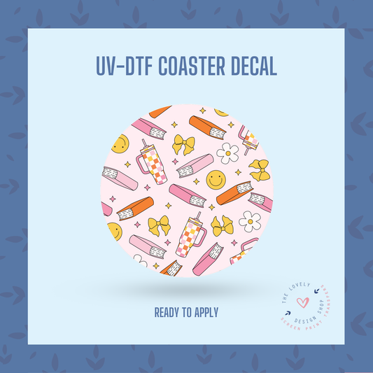 Bookish Smileys - UV DTF Coaster Decal (Ready to Ship) Jul 1