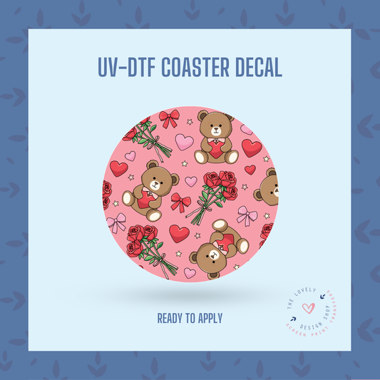 Bear And Roses - UV DTF Coaster Decal - Dec 9