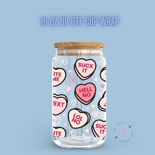 Candy Hearts - UV DTF 16 oz Libbey Cup Wrap (PRE-ORDER SHIPS 10TH - 17TH) Jan 2