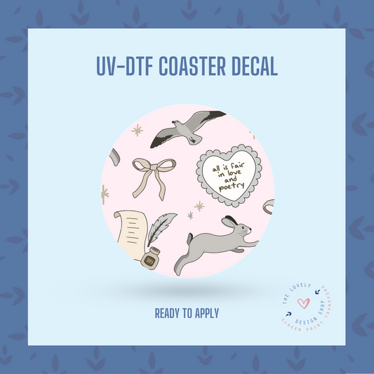 Poetry Heart - UV DTF Coaster Decal (Ready to Ship) Apr 29