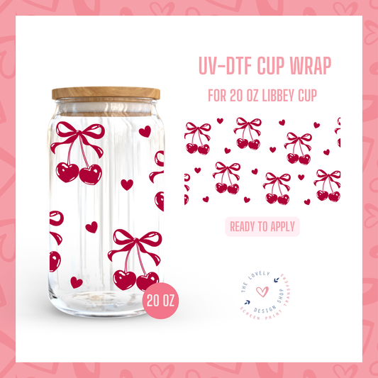 Vintage Heart Cherries - UV DTF 20 oz Libbey Cup Wrap - Jan 6