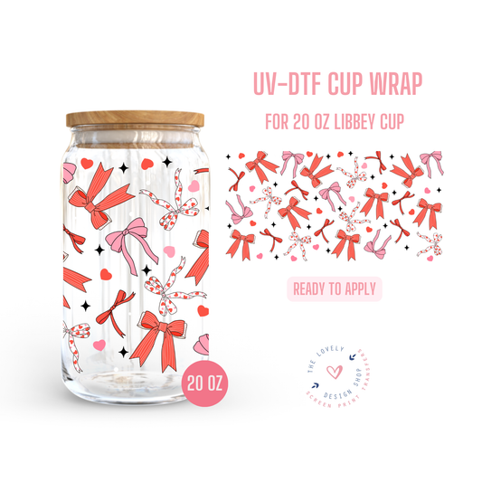 Multi Red Coquette Bows - UV DTF 20 oz Libbey Cup Wrap - Dec 31