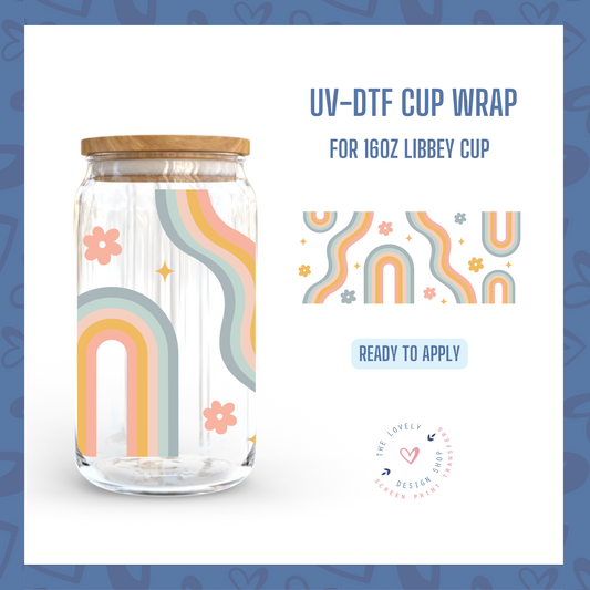 Retro Rainbow - UV DTF 16 oz Libbey Cup Wrap (Ready to Ship)