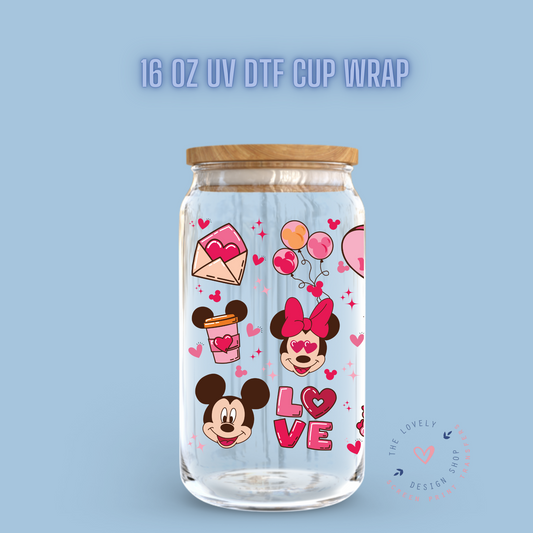 Vday Mouse Theme Doodles - UV DTF 16 oz Libbey Cup Wrap (Ready to Ship)