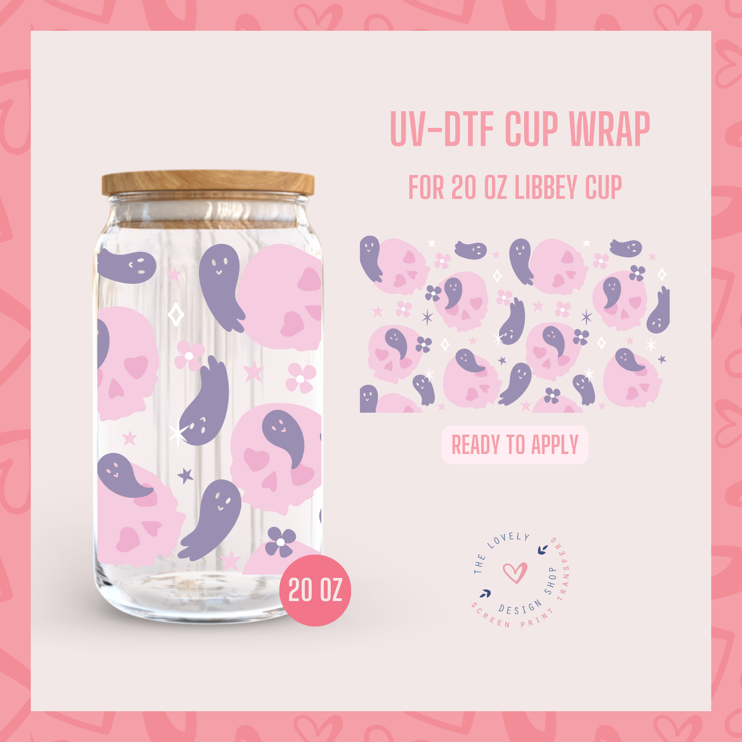 Cute Purple Ghosts - UV DTF 20 oz Libbey Cup Wrap (Ready to Ship) Jun 3