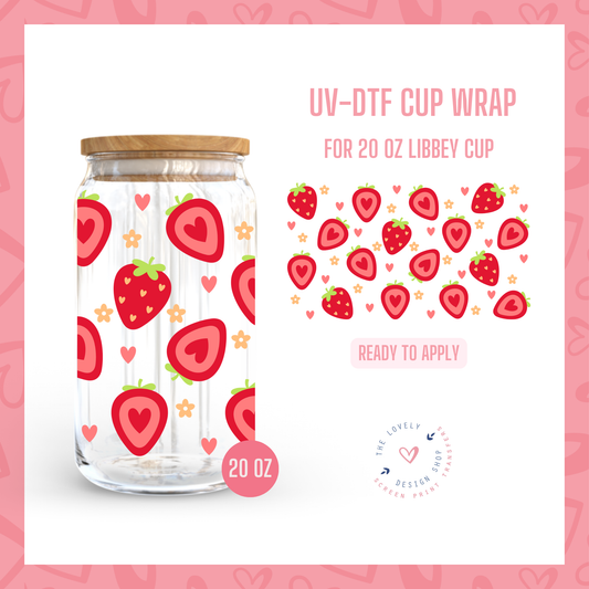 Valentine Strawberries - UV DTF 20 oz Libbey Cup Wrap - Dec 31