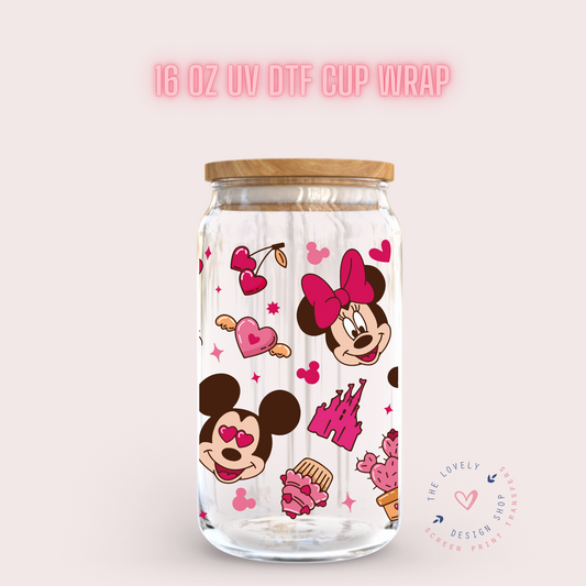 Vday Mouse Theme Doodles With Snacks - UV DTF 16 oz Libbey Cup Wrap (Ready to Ship)