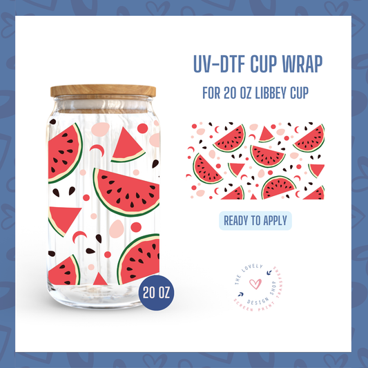 Watermelon Splash - UV DTF 20 oz Libbey Cup Wrap (Ready to Ship) Jun 3