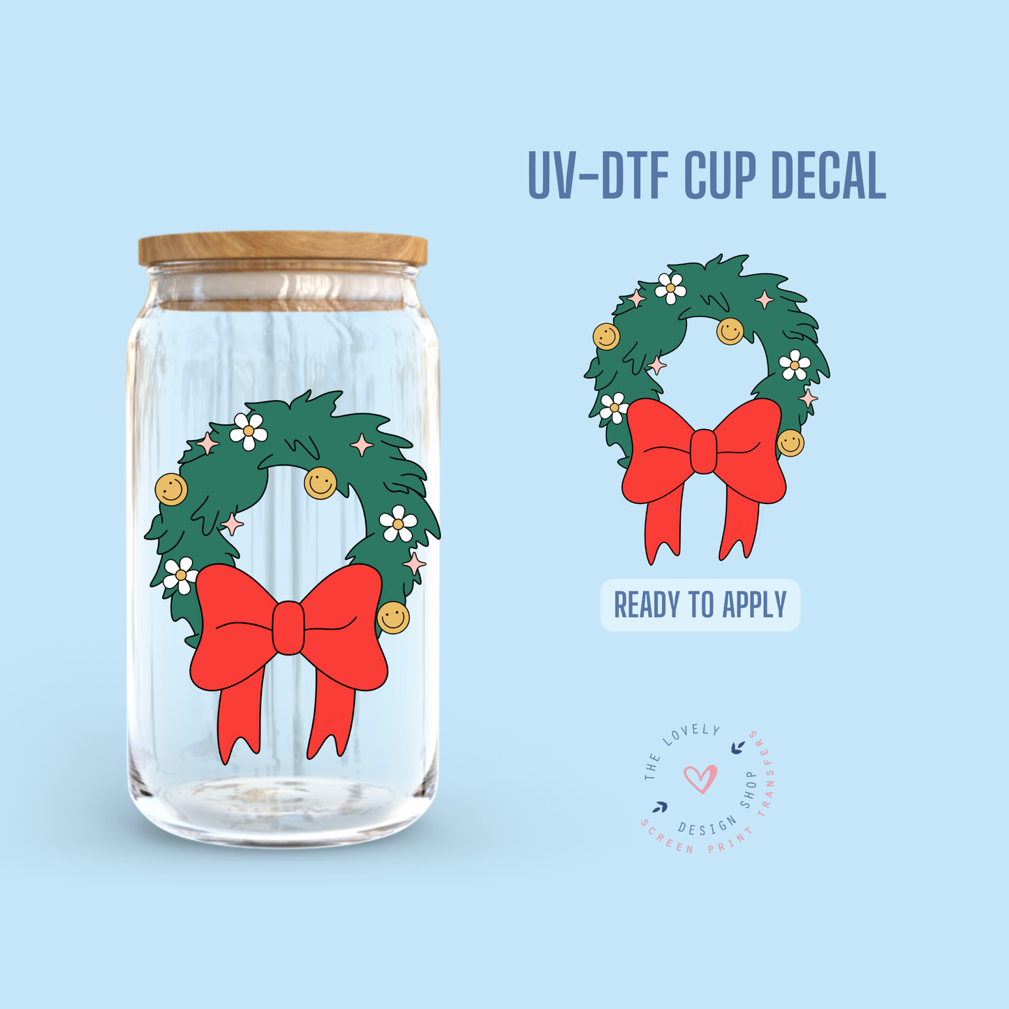 Christmas Wreath - UV DTF Cup Decal - Sep 30