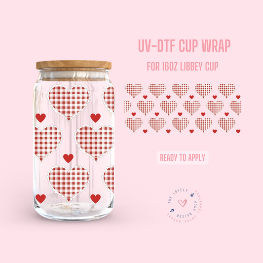 White & Red Checkered Hearts - UV DTF 16 oz Libbey Cup Wrap - Dec 16