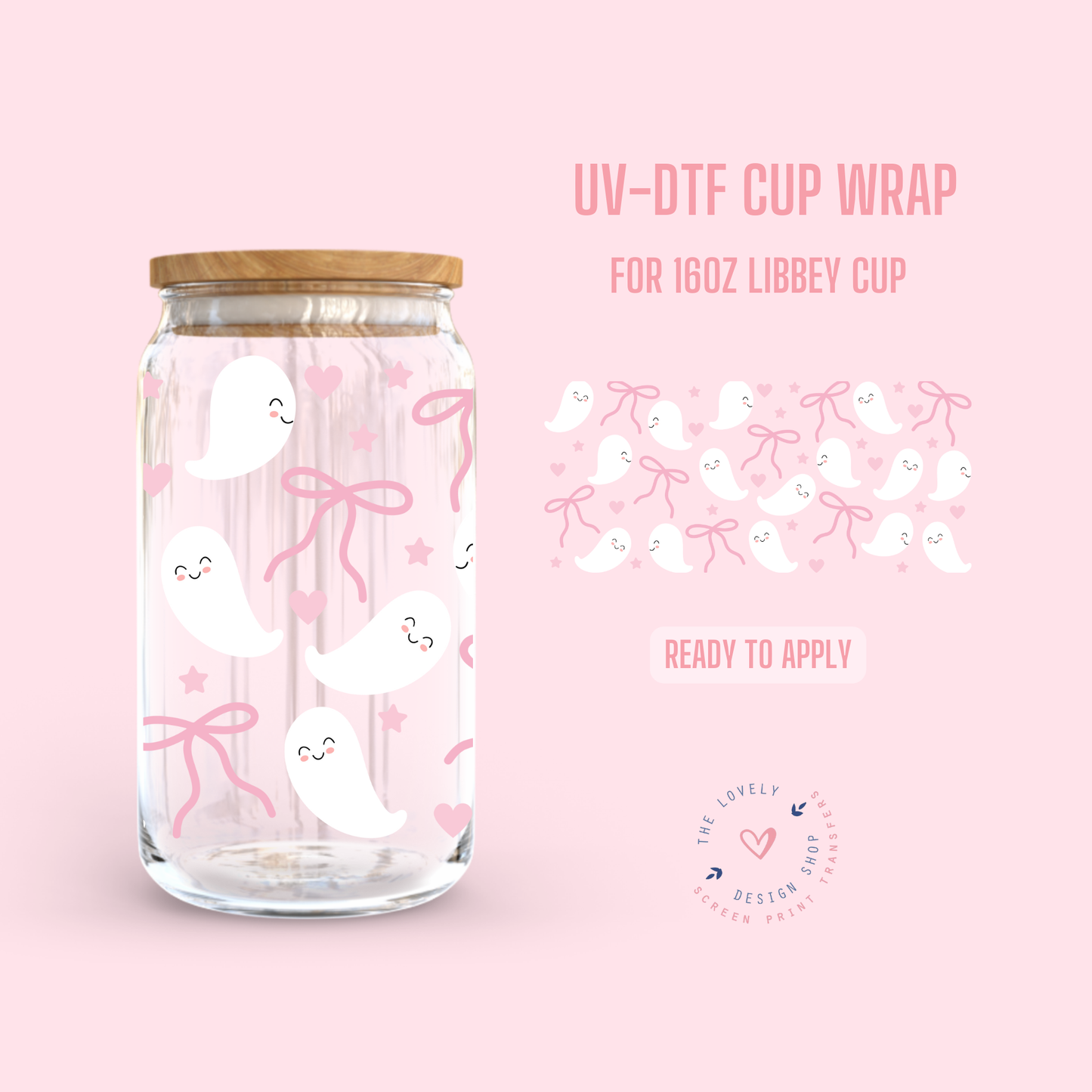 Coquette Ghosties - UV DTF 16 oz Libbey Cup Wrap (Ready to Ship) Jun 10