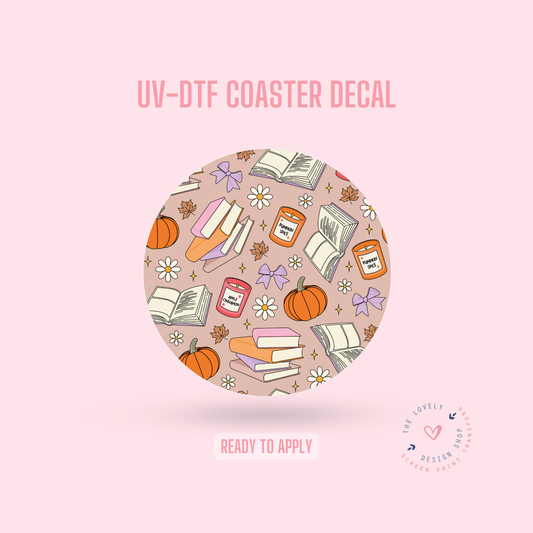 Fall Cozy Books - UV DTF Coaster Decal - Jul 22