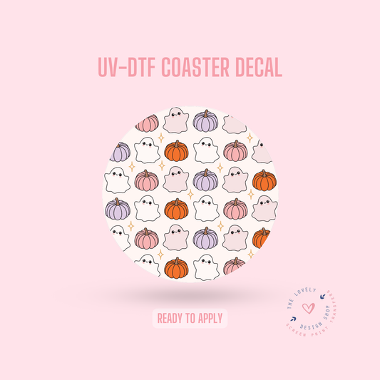 Cutie Ghosts & Pumpkins - UV DTF Coaster Decal (Ready to Ship) Jun 24