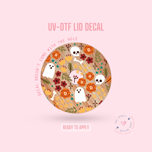 Halloween Floral and Ghosts - UV DTF Lid Decal (Ready to Ship) Jun 10