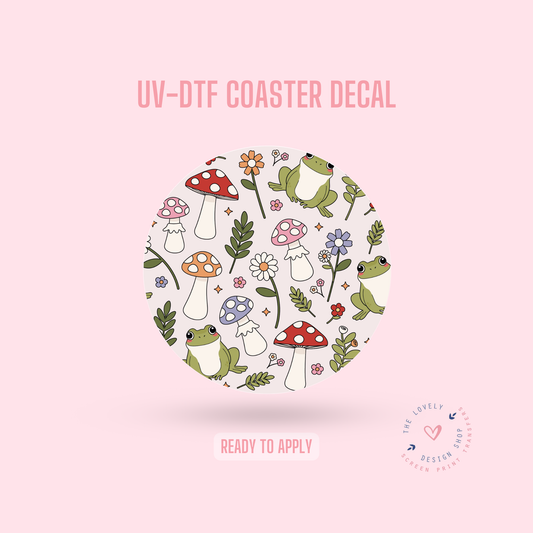 Frogs And Mushrooms - UV DTF Coaster Decal - Dec 2