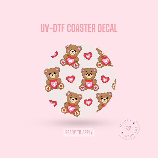 Beary Hearts - UV DTF Coaster Decal - Dec 16