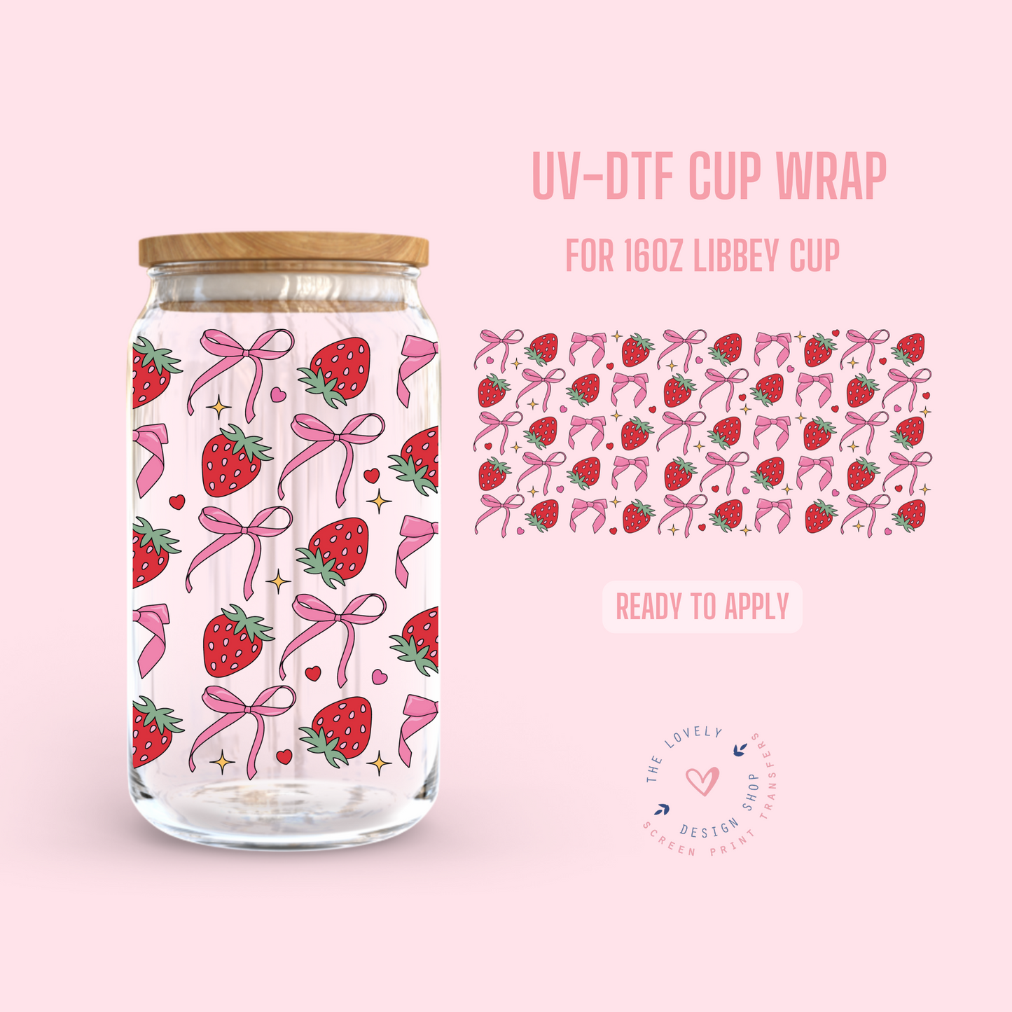 Bows and Berries - UV DTF 16 oz Libbey Cup Wrap - Jan 14