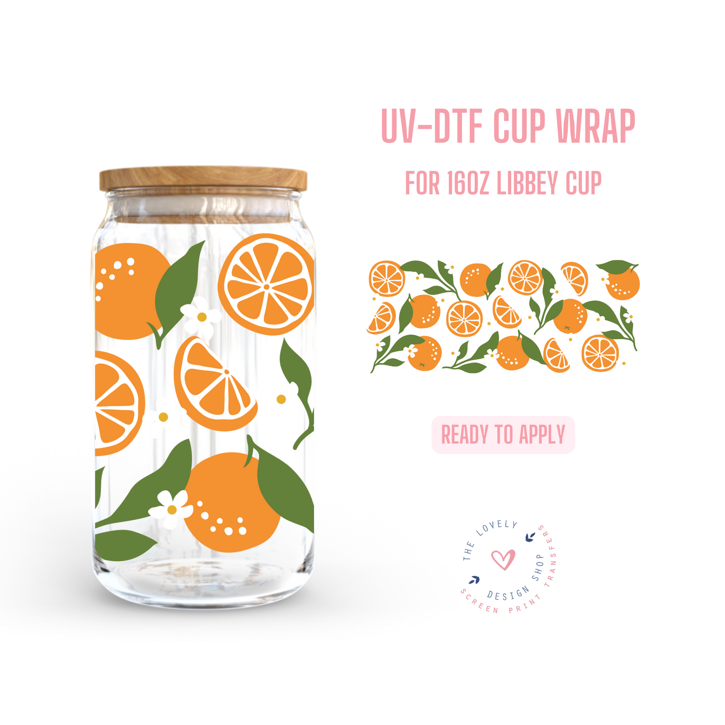 Oranges - UV DTF 16 oz Libbey Cup Wrap (Ready to Ship)