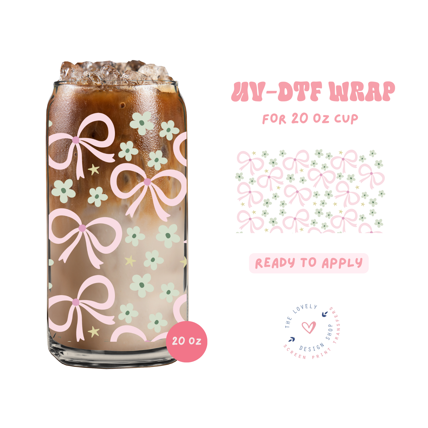 Spring Soft Bows - UV DTF 20 oz Libbey Cup Wrap - Feb 4