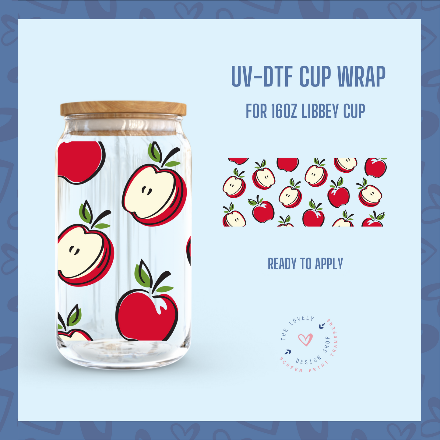 Apples - UV DTF 16 oz Libbey Cup Wrap (Ready to Ship)