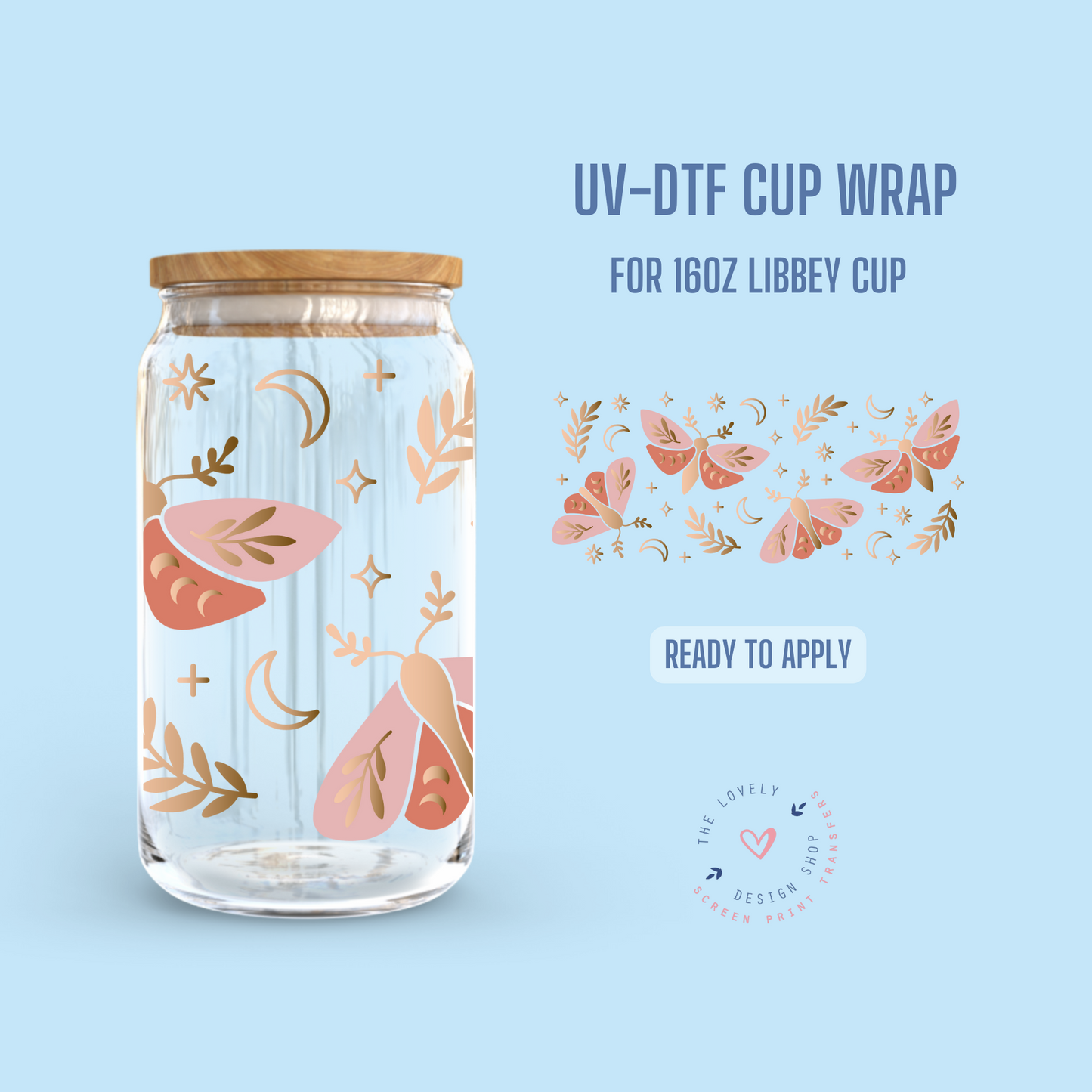 Mystical Boho Butterflies - UV DTF 16 oz Libbey Cup Wrap (Ready to Ship)