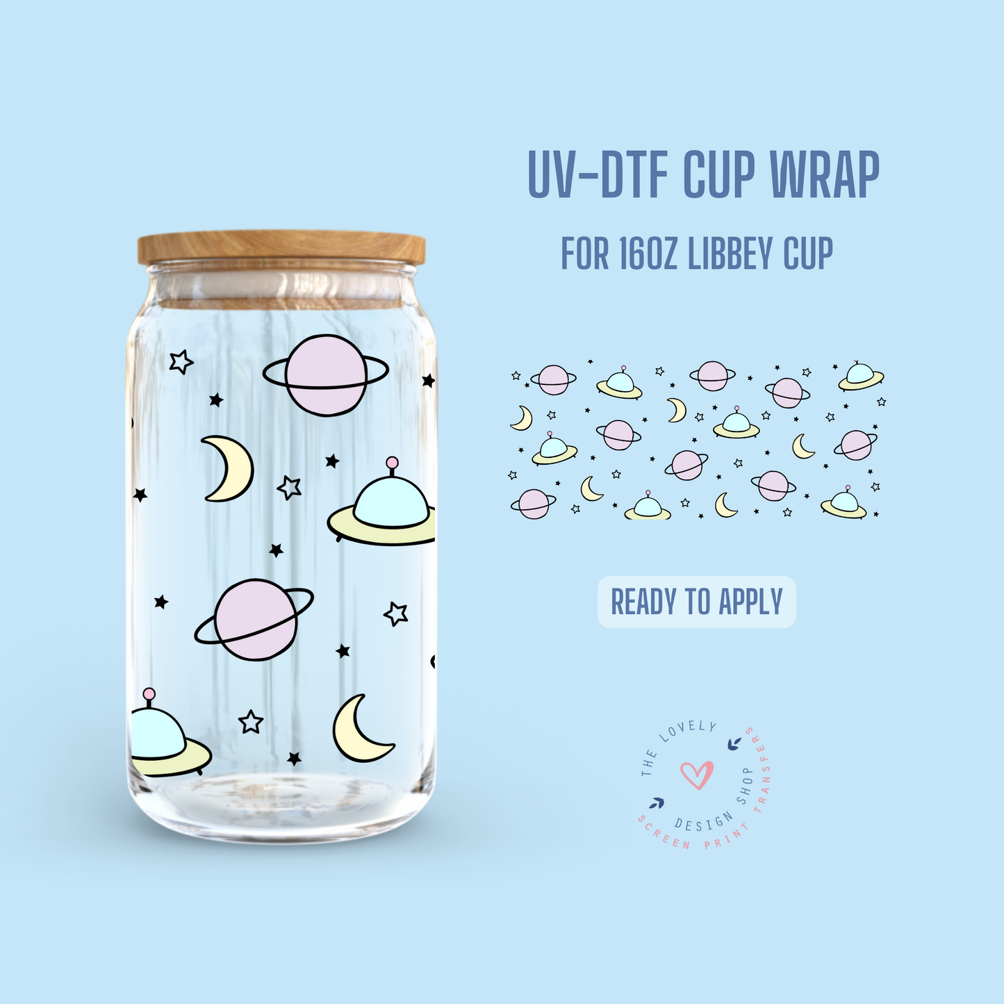 Space - UV DTF 16 oz Libbey Cup Wrap (Ready to Ship)