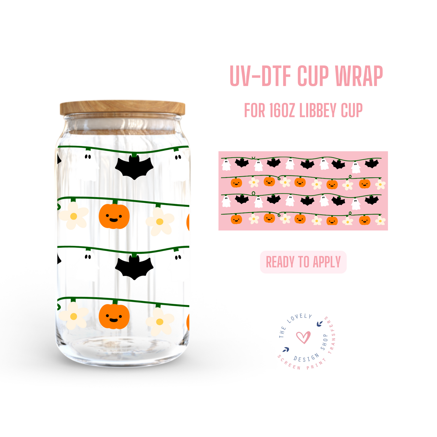 Halloween Lights - UV DTF 16 oz Libbey Cup Wrap (Ready to Ship)