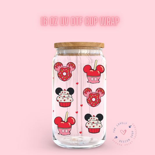 Vday Snack Ears - UV DTF 16 oz Libbey Cup Wrap (Ready to Ship)