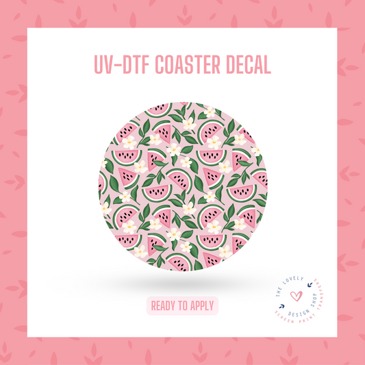 Floral Watermelon - UV DTF Coaster Decal (Ready to Ship) Apr 22