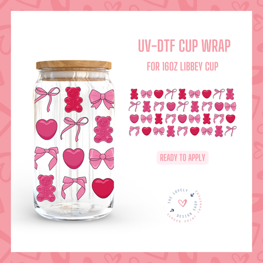 Pink Coquette Gummies - UV DTF 16 oz Libbey Cup Wrap - Dec 31