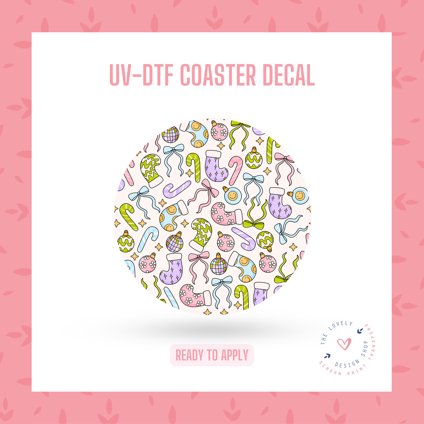 Groovy Pastel Christmas - UV DTF Coaster Decal - Sep 16