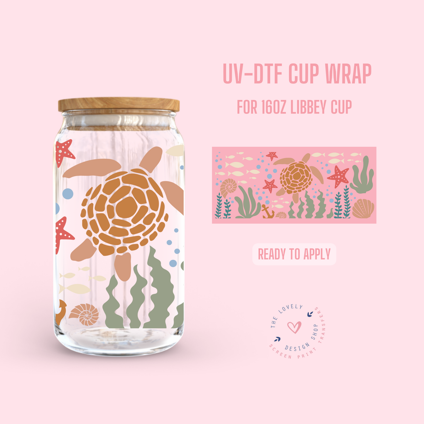 Sea Life - UV DTF 16 oz Libbey Cup Wrap (Ready to Ship)