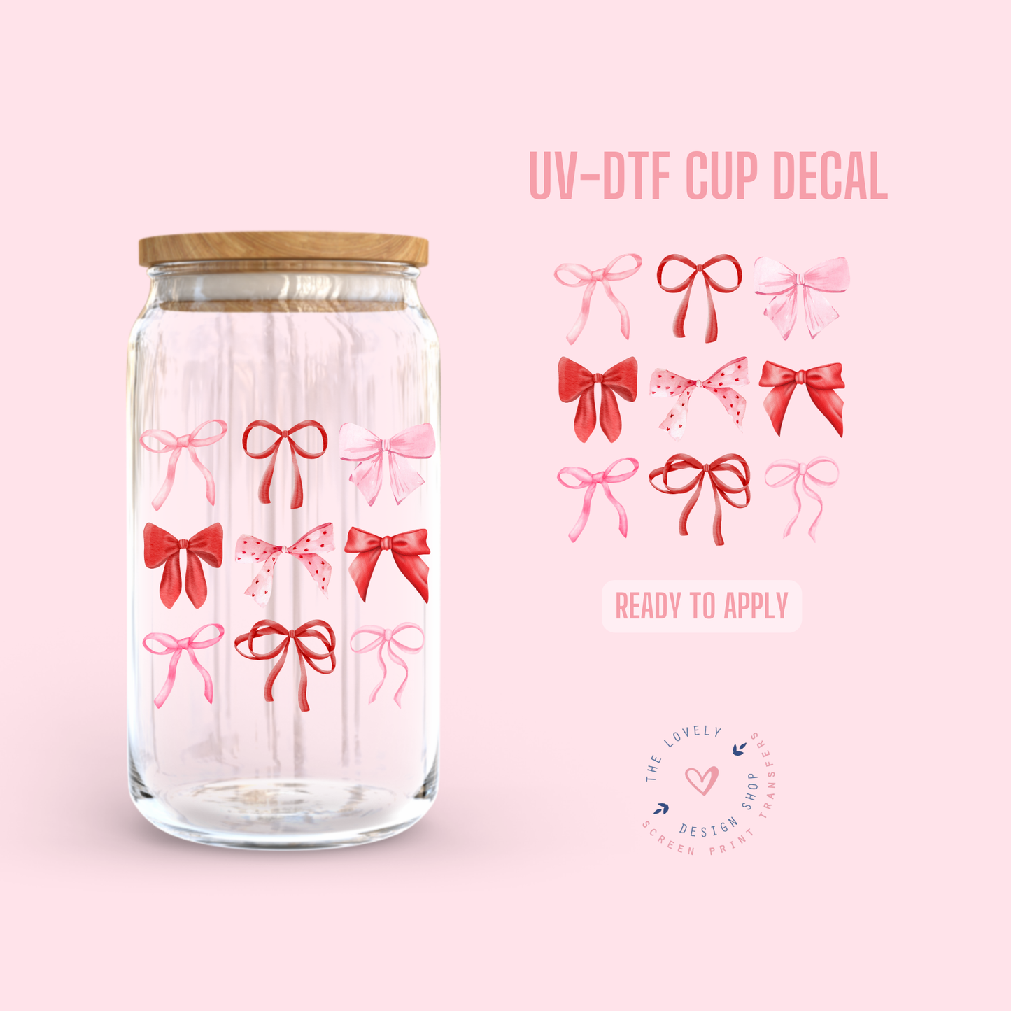 Pink And Red Bows - UV DTF Cup Decal - Dec 2