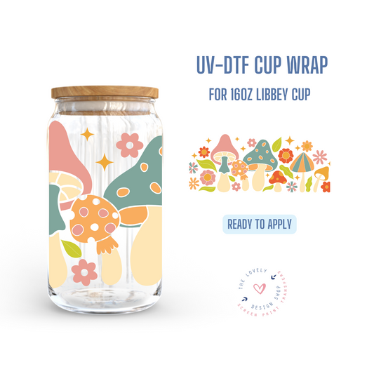 Groovy Mushrooms - UV DTF 16 oz Libbey Cup Wrap (Ready to Ship)