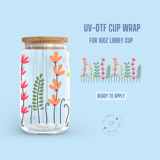 Tall Flowers - UV DTF 16 oz Libbey Cup Wrap (Ready to Ship)