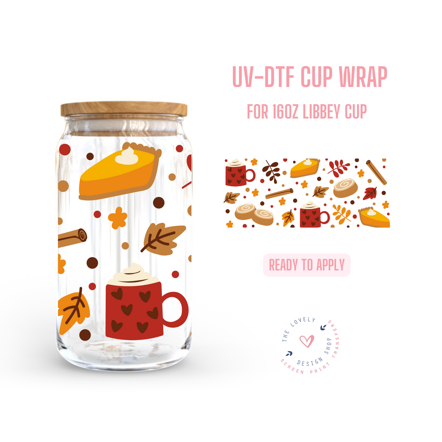 Fall Vibe Treats - UV DTF 16 oz Libbey Cup Wrap (Ready to Ship)