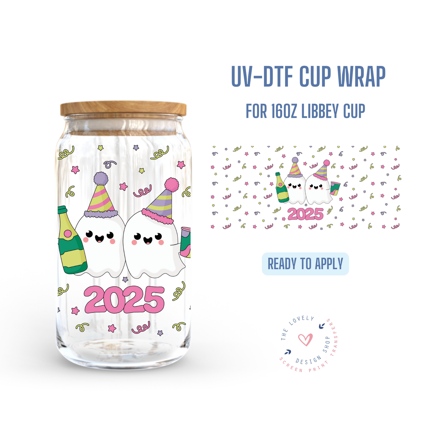 New Year Ghosts - UV DTF 16 oz Libbey Cup Wrap - Oct 21